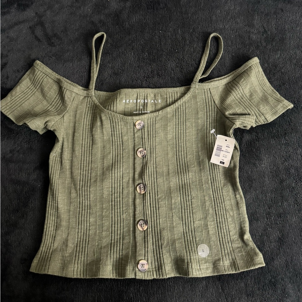 Aeropostale Women's Green Ribbed Crop Top
